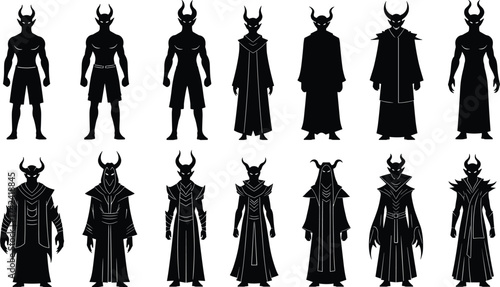 Dark demon character evolution, fantasy evil silhouette, horned creature design, gothic villain concept art, shadow monster transformation, dark lord illustration, mysterious figure