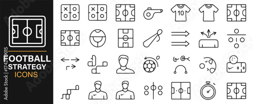 Football Strategy Icons Set with Formations, Player Movement, and Coaching Tools