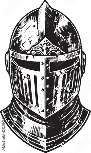 Powerful knight's helmet with intricate design, perfect for adding a touch of medieval fantasy to your project or game, evoking strength and history