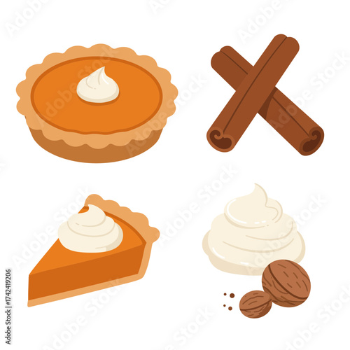 Delicious Autumn Pumpkin Pie with Cinnamon Sticks and Whipped Cream – Cozy Fall Dessert Concept
