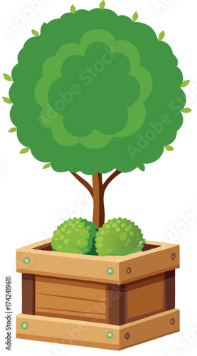 green tree in a wooden box