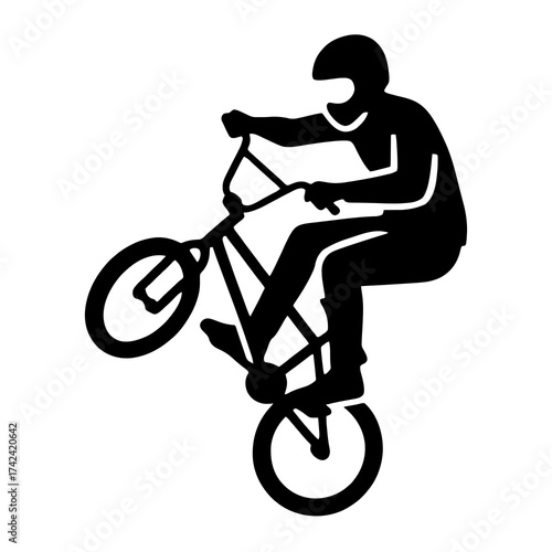 BMX Bike Stunt Silhouette Vector, Extreme Sports Cyclist Performing Trick, Black Isolated PNG Transparent Background Illustration