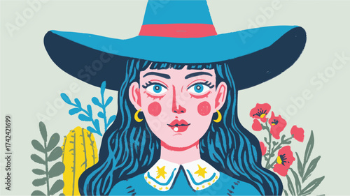 Halloween witch illustration with hat and floral details in colorful artistic style