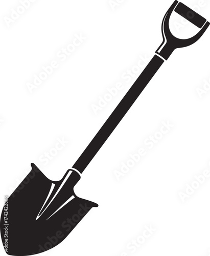 Black Silhouette Garden Shovel with DHandle and Pointed Blade Essential Digging Tool.