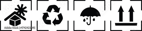 Black and white shipping symbols cargo icons symbol, Vector illustration for logistics and shipping sign, Common packaging & warning symbols,

