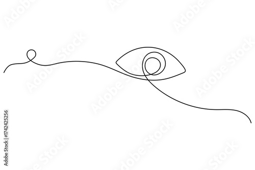 Continuous one line drawing of a human eye in minimalist abstract style on a white background, perfect for modern art design