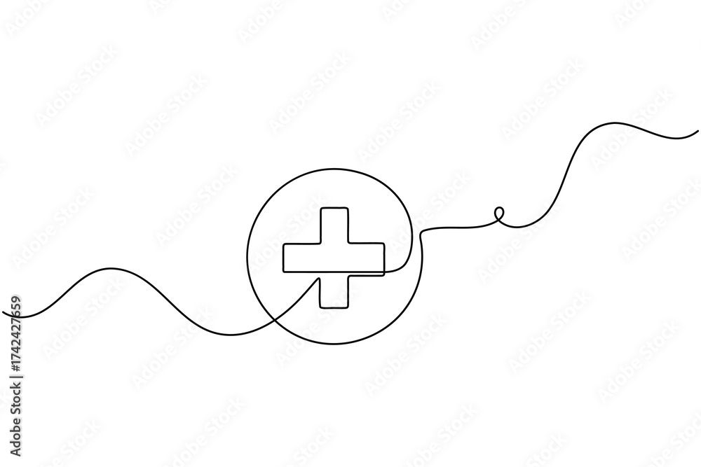 Obraz premium Medical cross and heartbeat continuous line drawing healthcare concept minimalist design
