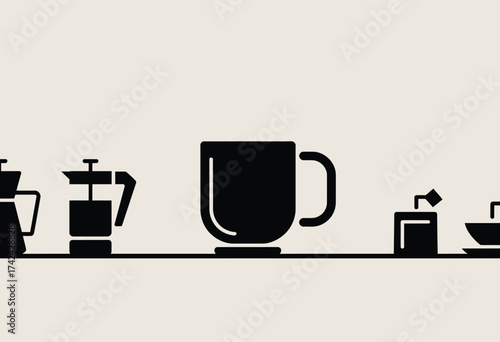 Minimalist vector icons set scalable eps illustration coffee brew equipment flat design objects silhouette vector illustration white background