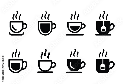 Vector illustration of hot beverage cups and tea bags icons scalable eps for graphic design projects silhouette vector illustration white background