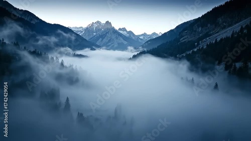 Wallpaper Mural Majestic Mountain Landscape Surrounded by Clouds and Mist at Dawn Torontodigital.ca