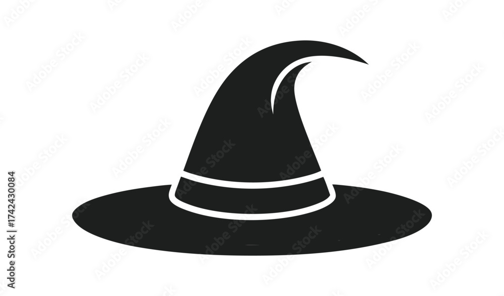 Naklejka premium Black silhouette of a classic pointed witch hat with a brim