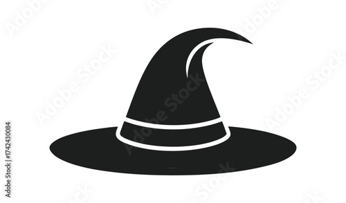 Black silhouette of a classic pointed witch hat with a brim