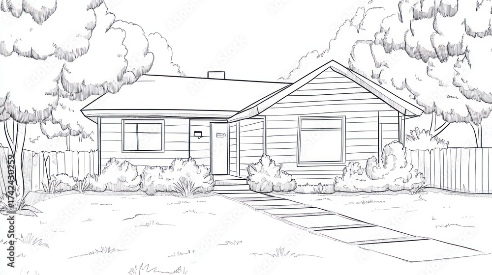 Obraz premium House drawing illustration of a modern suburban home