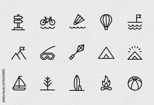 Collection of outdoor and leisure activity vector icons for scalable graphic design and eps file types silhouette vector illustration white background