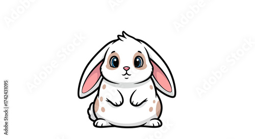 Adorable cartoon bunny with floppy ears and spotted fur evoking innocence