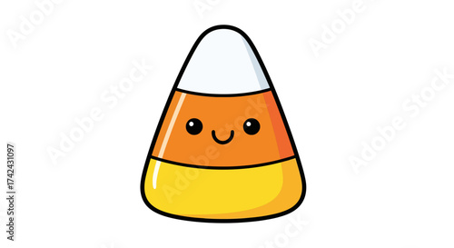 Adorable cartoon candy corn character with a cheerful expression on a bright white backdrop
