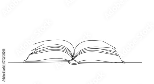 Open book illustration in minimalist line art style  