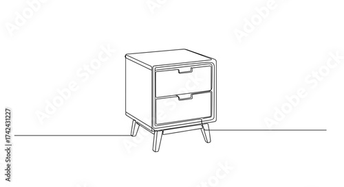 Minimalist bedside table with two drawers in line art style  