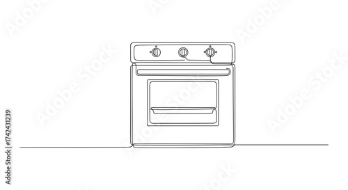 Minimalist oven sketch with three knobs and a simple design  