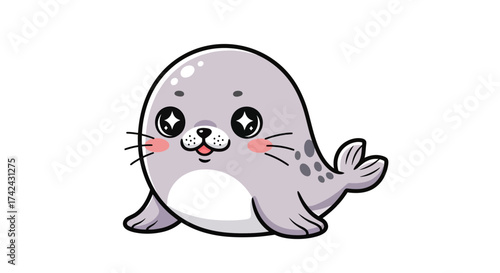 Adorable Cartoon Seal Character with Expressive Eyes and Playful Design isolated