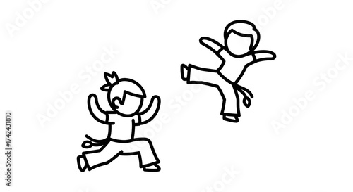 Capoeira sparring match with stick figure characters in action combat positions