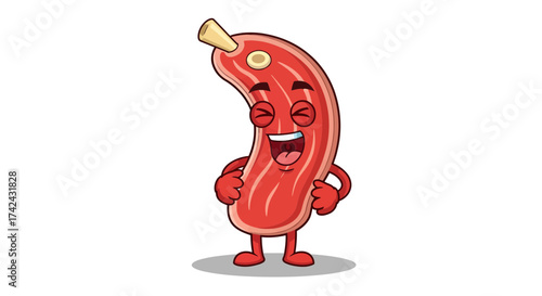 Cartoon beef cut character illustration expressing joy and enthusiasm in a playful manner isolated