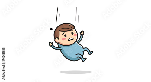 Cartoon character experiencing a downward moment with a worried expression creating visual