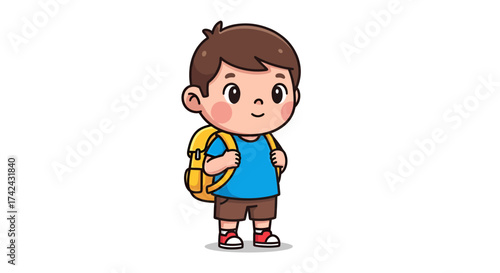 Cartoon boy ready to go back to school with a backpack in a cheerful illustration