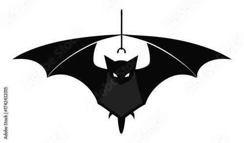 Black bat silhouette hanging decoration with glowing eyes for halloween