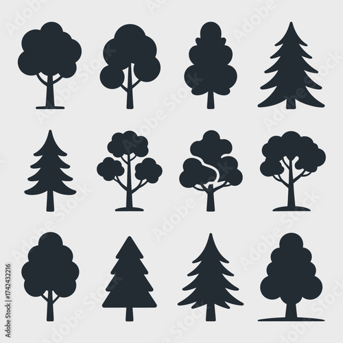 Diverse collection of scalable vector tree silhouettes illustration for graphic design eps format silhouette vector illustration white background