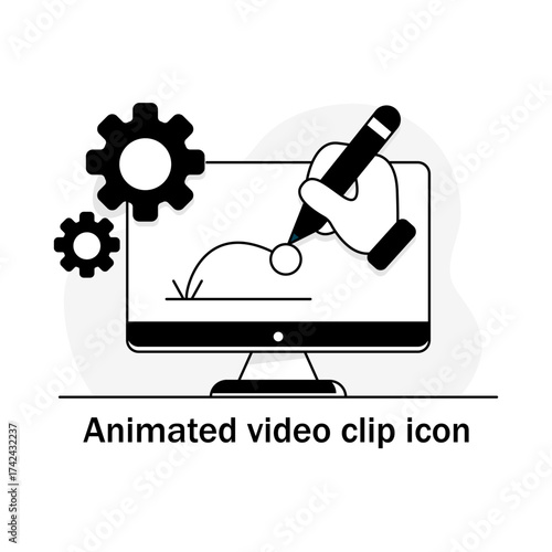  Video Animation Process Icon - Digital Content Creation - Web Design - UX UI - Motion Graphic with editable stroke.