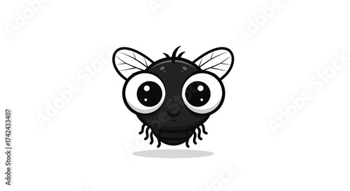 Charming cartoon housefly character design with exaggerated eyes and transparent wings