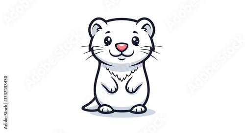 Charming cartoon illustration of a standing white stoat with adorable expression character