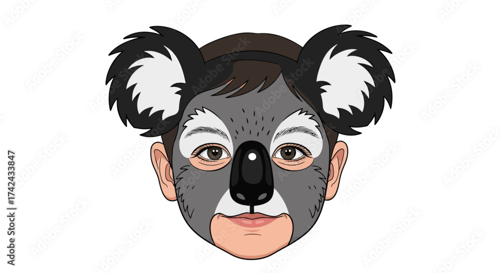 Fototapeta premium Child with a playful koala face paint design for festive celebrations or events occasion