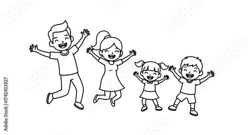 Cheerful family illustration expressing joy and togetherness with vibrant and dynamic lines