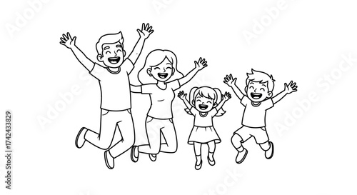 Cheerful family jumping with joy symbolizing happiness and togetherness bonding moments