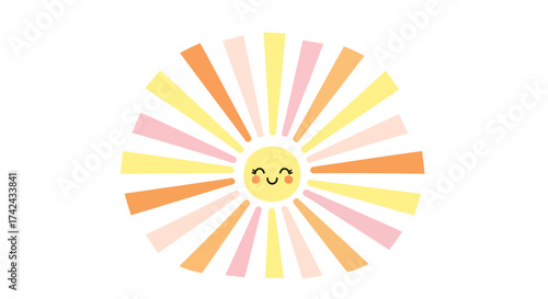 Cheerful sunshine illustration with radiating pastel rays capturing a bright day's joy