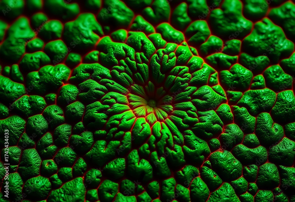 Obraz premium Intricate venation, bumpy surface, vibrant green hue, woodland, backdrop