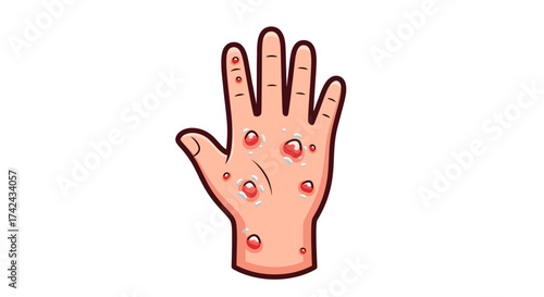Hand affected by vesicular rash condition dermatological skin issue with inflammation problem