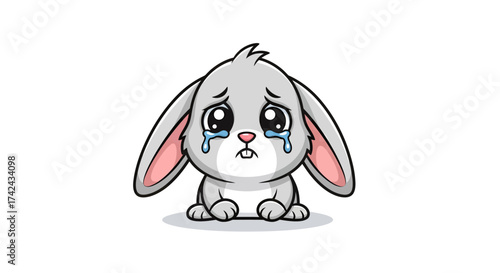 Heartbroken hare: Expressive bunny character shedding tears with big soulful eyes and tender