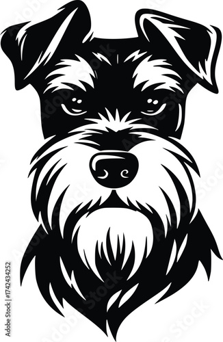 Welsh Terrier head silhouette with bushy eyebrows, beard, and upright ears in black vector