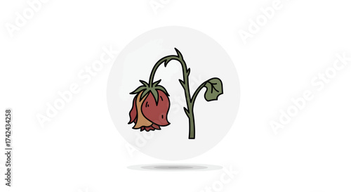 Illustration of a wilted red rose, symbolising loss, sadness, and ephemeral beauty with simple