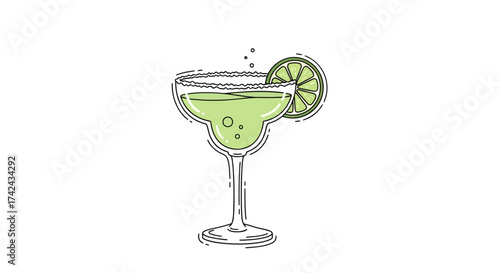 Delicate Margarita Illustration with Fresh Lime Slice Ready for a Refreshing Drink