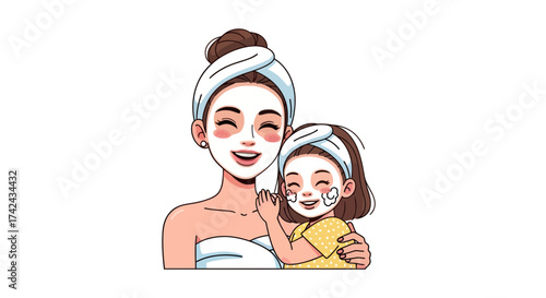 Loving mother and daughter bonding during a refreshing facial treatment at home together