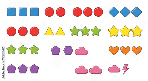 Colorful and playful geometric shapes, ideal for educational kids books designs and games