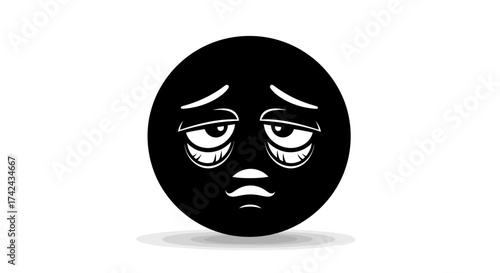Monochrome depiction of an exhausted emoji with heavy eyelids portraying apathy
