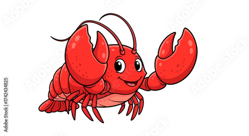 Delightful crustacean character illustration with a happy expression and vibrant red color tones