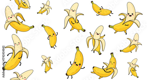 Playful banana character illustration with cheerful expressions offering a joyful and vibrant