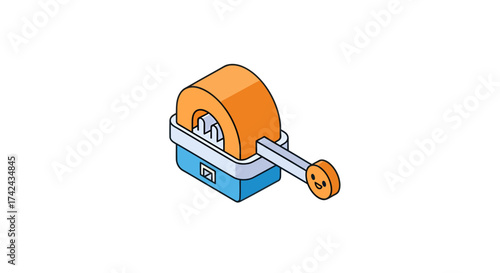 Playful Isometric Rendering: Hand-Crank Rotary Cheese Grater with Cheerful Design