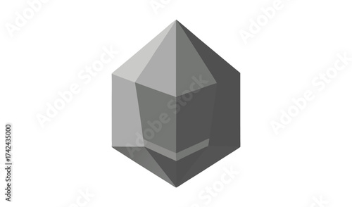 Gray geometric crystal shape with sharp edges and flat facets